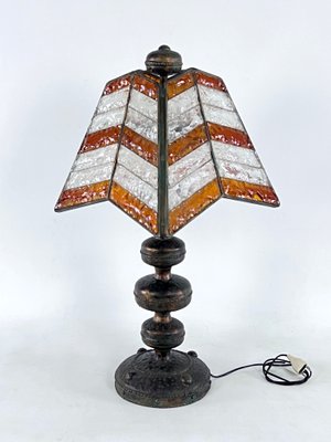 Large Brutalist Thick Glass and Metal Table Lamp by Longobard Large Brutalist Thick Glass and Metal Table Lamp by Longobard