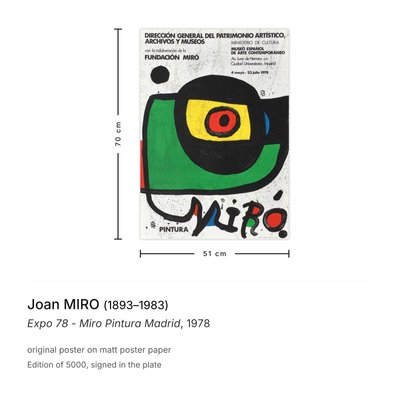 Expo 78 Miro Pintura Madrid Poster from Joan Miro, 1978 for sale