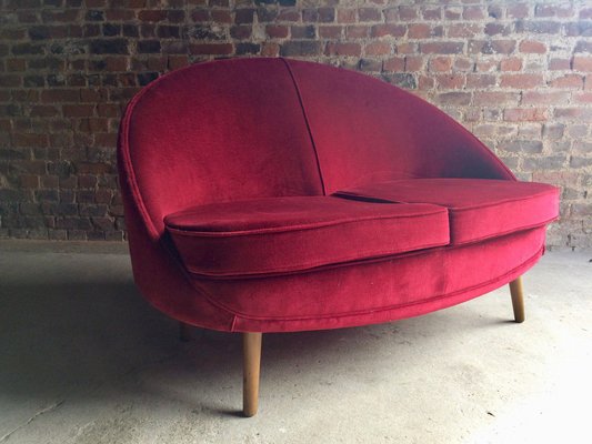 Mid Century Two Seater Red Curved Sofa