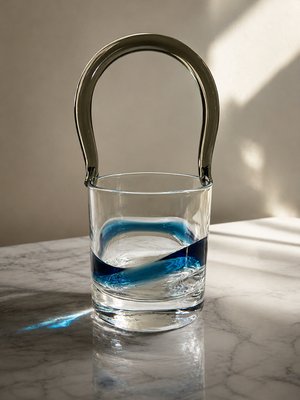 Postmodernist Smoked & Cobalt Blue Murano Glass Ice Bucket with Sculptural Waves, 1980s — view 2