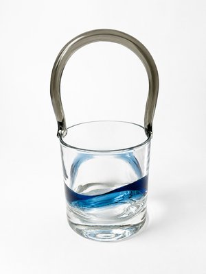Postmodernist Smoked & Cobalt Blue Murano Glass Ice Bucket with Sculptural Waves, 1980s — view 7