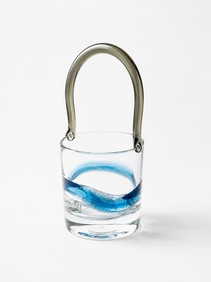 Postmodernist Smoked & Cobalt Blue Murano Glass Ice Bucket with Sculptural Waves, 1980s — view 1