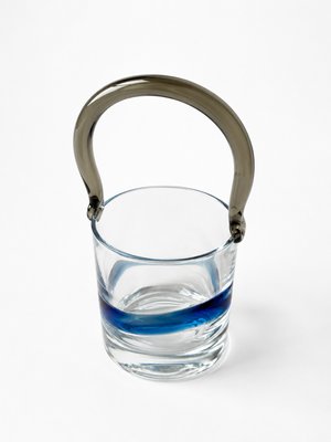 Postmodernist Smoked & Cobalt Blue Murano Glass Ice Bucket with Sculptural Waves, 1980s — view 5