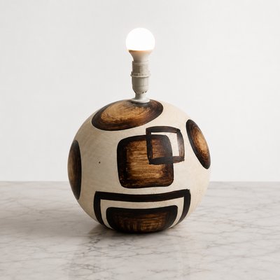 Mid-Century Portuguese Studio Pottery Op Art Spherical Table Lamp, 1970s — view 2