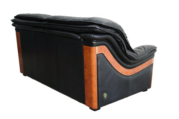 Vintage Two-Seater Sofa in Black Leather by Paolo Gucci for
