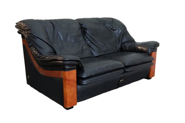 Vintage Two-Seater Sofa in Black Leather by Paolo Gucci for