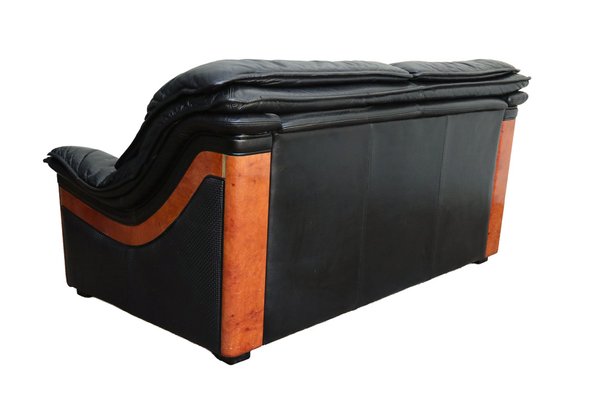 Vintage Two-Seater Sofa in Black Leather by Paolo Gucci for