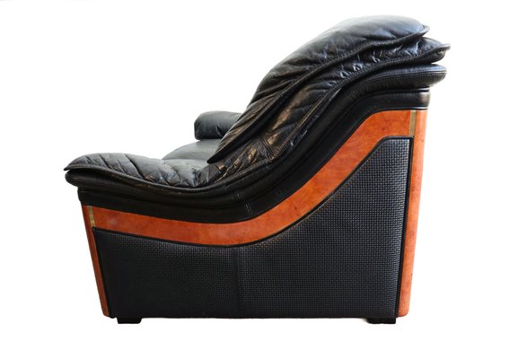 Vintage Two-Seater Sofa in Black Leather by Paolo Gucci for