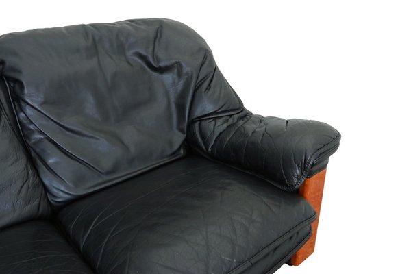 Vintage Two-Seater Sofa in Black Leather by Paolo Gucci for