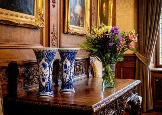 Delft Blue Pottery Trumpet Vases from Boch Royal Sphinx Maastricht