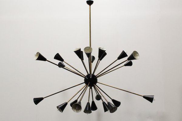 Mid Century Italian Black Sputnik Chandelier By Stilnovo 1950s