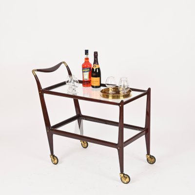 Large Wood and Brass Mod. 58 Bar Cart, Italy, 1952 for sale at Pamono