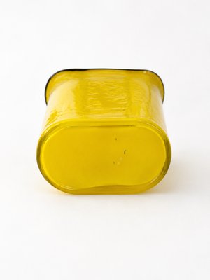 Large Vintage Murano Yellow Cased Opaline Glass Vase with Black Rim, 1970s — view 5