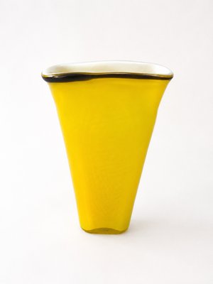 Large Vintage Murano Yellow Cased Opaline Glass Vase with Black Rim, 1970s — view 1