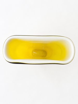 Large Vintage Murano Yellow Cased Opaline Glass Vase with Black Rim, 1970s — view 3