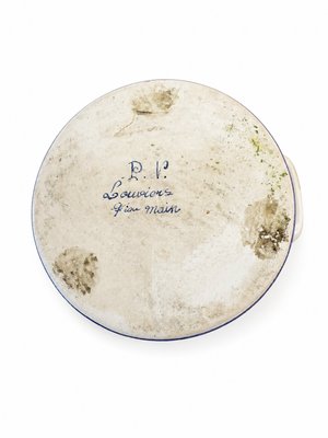 Vintage Late 20th Century French Hand-Painted Faience Bowl from P.V. Louviers, Normandy — view 2