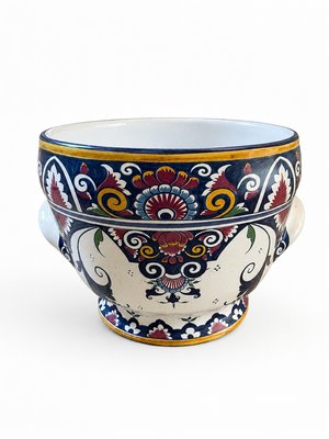 Vintage Late 20th Century French Hand-Painted Faience Bowl from P.V. Louviers, Normandy — view 1