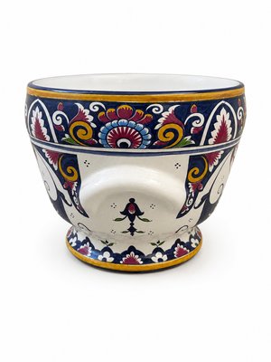 Vintage Late 20th Century French Hand-Painted Faience Bowl from P.V. Louviers, Normandy — view 3