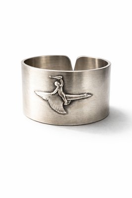Vintage Swedish Alpaca Napkin Ring with Child and Goose Motif by Gab, 1960s — view 6