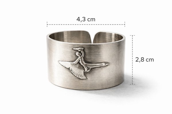 Vintage Swedish Alpaca Napkin Ring with Child and Goose Motif by Gab, 1960s — view 4