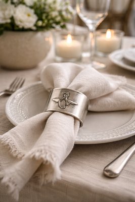 Vintage Swedish Alpaca Napkin Ring with Child and Goose Motif by Gab, 1960s — view 2