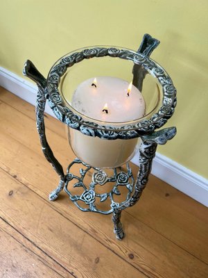 Großer antiker Indoor/ Outdoor Kerzenständer aus Gusseisen und Glas bei Pamono kaufen
