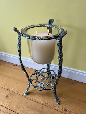 Großer antiker Indoor/ Outdoor Kerzenständer aus Gusseisen und Glas