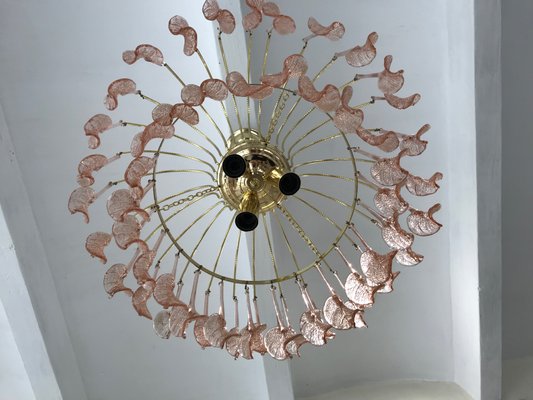 Floral Pink Murano Glass Chandelier, 1970s Floral Pink Murano Glass Chandelier, 1970s