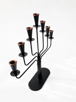Seven-Arm Candelabra in Black Metal and Copper attributed to Gunnar Ander for Ystad-Metall, Sweden, 1960s — view 4