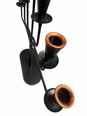 Seven-Arm Candelabra in Black Metal and Copper attributed to Gunnar Ander for Ystad-Metall, Sweden, 1960s — view 6
