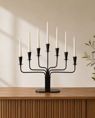 Seven-Arm Candelabra in Black Metal and Copper attributed to Gunnar Ander for Ystad-Metall, Sweden, 1960s — view 2