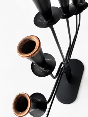Seven-Arm Candelabra in Black Metal and Copper attributed to Gunnar Ander for Ystad-Metall, Sweden, 1960s — view 8