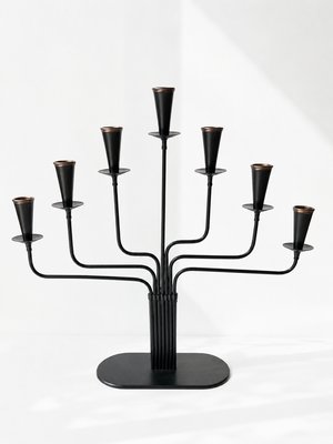 Seven-Arm Candelabra in Black Metal and Copper attributed to Gunnar Ander for Ystad-Metall, Sweden, 1960s — view 1
