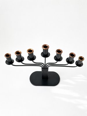 Seven-Arm Candelabra in Black Metal and Copper attributed to Gunnar Ander for Ystad-Metall, Sweden, 1960s — view 3