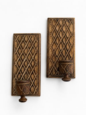 European, maker unknown · Hand-Carved Oak Wall Sconces — view 1