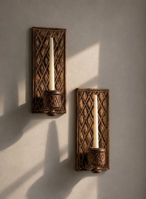 European, maker unknown · Hand-Carved Oak Wall Sconces — view 2