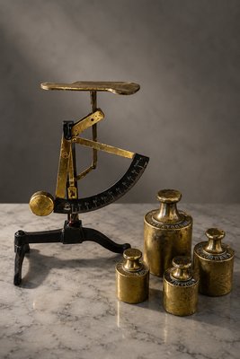 Antique Letter Scale with Brass Weights from D.R.G.M. Pendulum, Germany, 1900s, Set of 5 — view 2