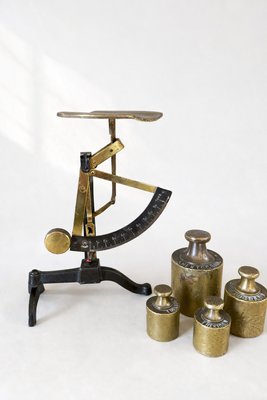 Antique Letter Scale with Brass Weights from D.R.G.M. Pendulum, Germany, 1900s, Set of 5 — view 1