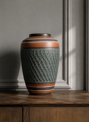 Large Handcrafted West German Sgraffito Ceramic Vase by Bay Keramik, 1960s — view 4