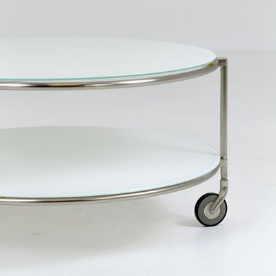 Mid-Century Strind Couchtisch aus weißem Glas & vernickeltem Stahl von Ehlén Johansson für Ikea, Schweden, 1990er bei Pamono kaufen
