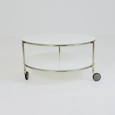 Mid-Century Strind Couchtisch aus weißem Glas & vernickeltem Stahl von Ehlén Johansson für Ikea, Schweden, 1990er bei Pamono kaufen