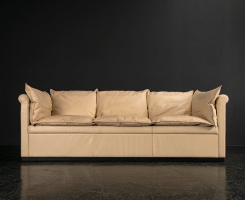Cremefarbenes Vintage Ledersofa von Pesch Interieur Köln, 1970er bei Pamono kaufen