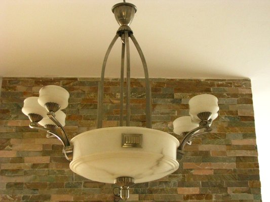 French Art Deco Alabaster Chandelier 1925 French Art Deco Alabaster Chandelier 1925