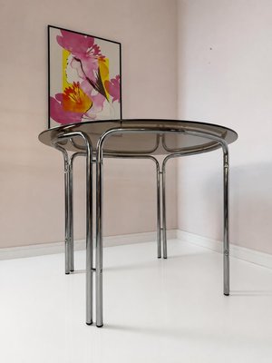 Runder Esstisch aus Chrom und Rauchglas bei Pamono kaufen