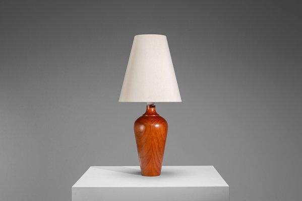 Vintage Wooden Table Lamp with Cone Lampshade, 1970s for sale at