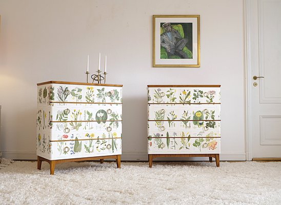 Schwedische Moderne Kommoden Nordens Flora von Cam Lindman im Stil von Josef Frank, Schweden, 1940er, 2er Set