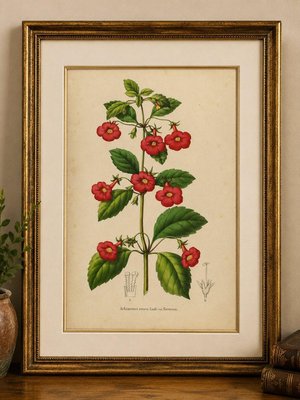 Charles Morren, Red Achimenes Flower Botanical, 1845, Lithograph