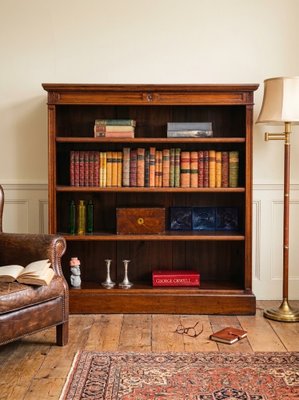 Antique Victorian Walnut Open Bookcase with Adjustable Shelves