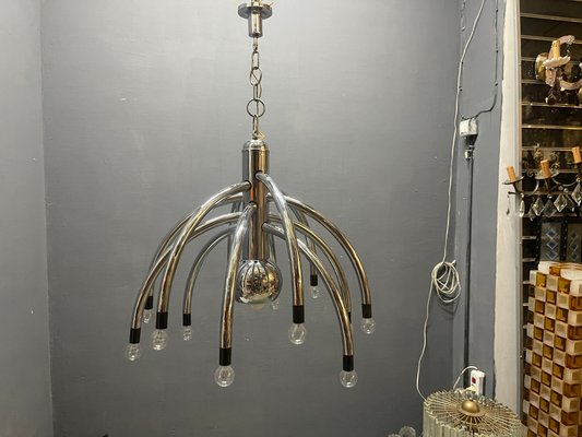 Vintage Space Age Chrome 13-Light Chandelier attributed to