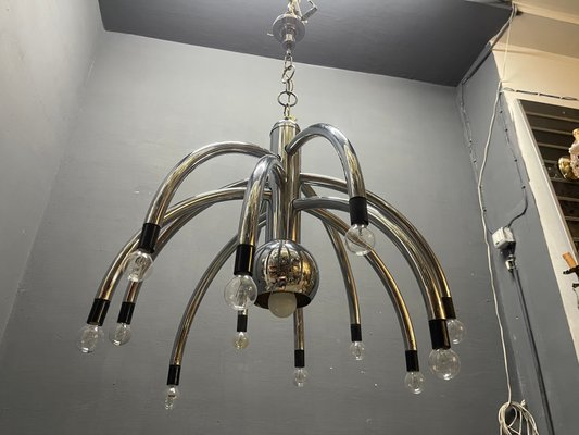 Vintage Space Age Chrome 13-Light Chandelier attributed to